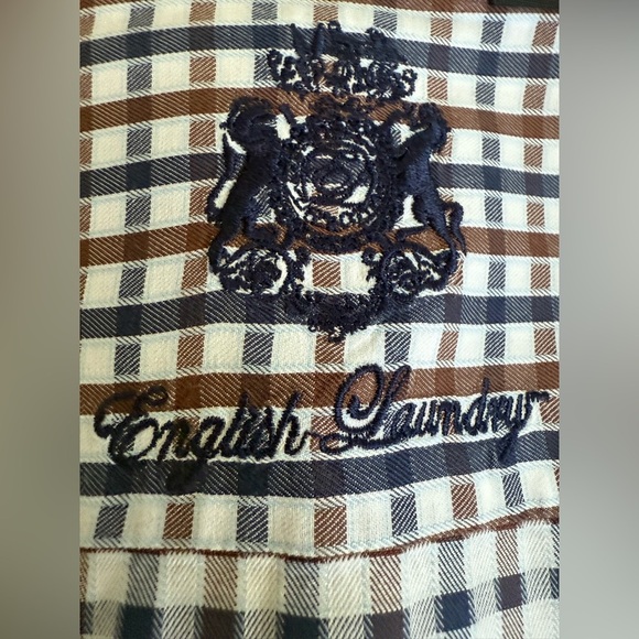 English Laundry Check Dress Shirt – Size 16/36-37 – Brown/Navy Plaid - Picture 4 of 9
